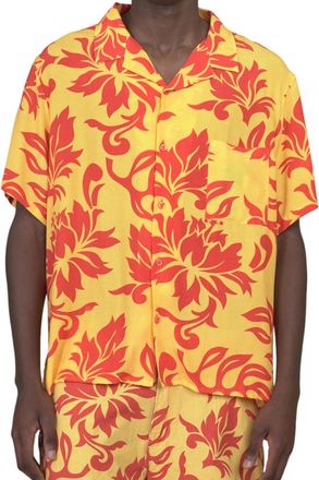ERL Tropische Bloemen Shirt - Heren - Korte mouwen Overhemden - Geel - XL - Overhemden