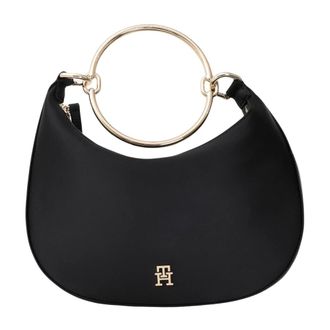 Tommy Hilfiger Tassen, Dames, Zwart, ONE Size, Satijn, Satijnen Hobo Tas met Armbandhengsel