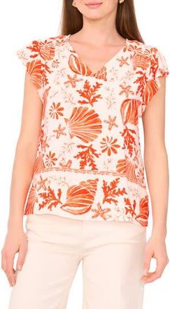 Vince Camuto Flutter Sleeve Challis Top in Raidant Red Shell Print at Nordstrom Rack, Size X-Small