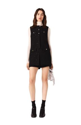 Maje Tweed playsuit with rhinestones in Black at Nordstrom, Size 42 Eu