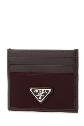 Prada Mens Dark Brown Leather Card Holder Bordeaux Portafogli Wallet