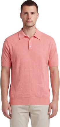 Lords of Harlech Mens Jacquard Linen Cotton Polo in Coral at Nordstrom, Size Xx-Large