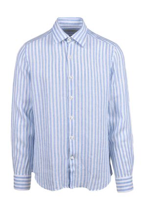 Ghirardelli Light Blue/White Linen Mens Linen Shirt