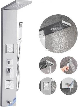 OEM Sistema De Ducha Con Panel Tipo Torre Y Cabezal Tipo Cascada, Acero Inoxidable, Grifo De 5 Funciones, Con 2 Chorros Corporales, Ducha De Mano Y Ca&ntilde;o D