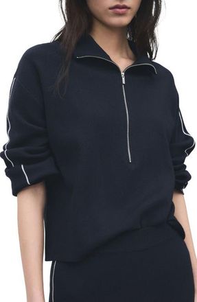 Mango Contrast Stripe Half Zip Sweater in Navy at Nordstrom, Size X-Small