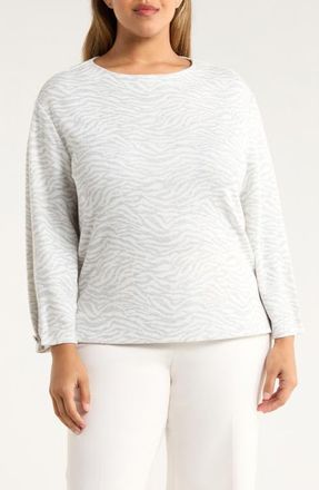Anne Klein Zebra Stripe Boat Neck Knit Top in White Dove/Htr Grey at Nordstrom, Size 1X