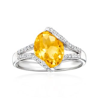 Ross-Simons Citrine and. Diamond Ring in Sterling Silver