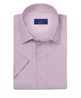 David Donahue Mens Berry Micro Print Short Sleeve Shirt In Pink
