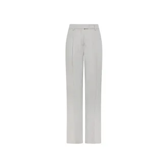 Seventy Crepe Linen and Viscose Trousers - female - Seventy - Wide Trousers - Gray - 2XS - Trousers