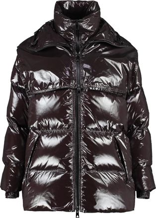 Bottega Veneta Down Jackets, female, Brown, Size: XS Glossy Nylon Down Jacket