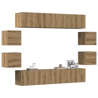 Berkfield Home Wall Mounted TV cabinets 8 pcs Artisan Oak Engineered Wood in Brown