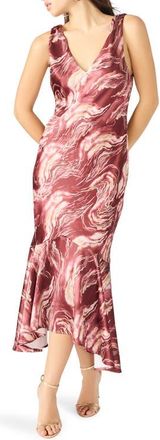 Steve Madden Cade Marbleized Print Satin High-Low Dress in Rose Quartz at Nordstrom, Size 10