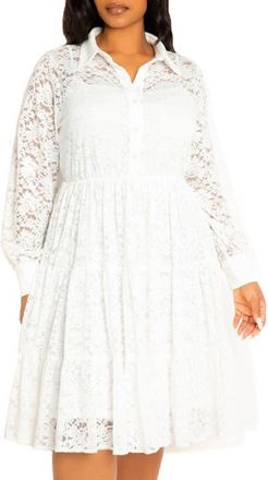 Buxom Couture Lace Long Sleeve Shirtdress in White at Nordstrom, Size 1 X