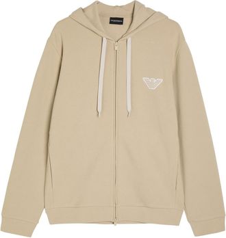 Emporio Armani Hooded Zip-through Piqu&eacute; Cotton-blend Sweatshirt - Beige - XL