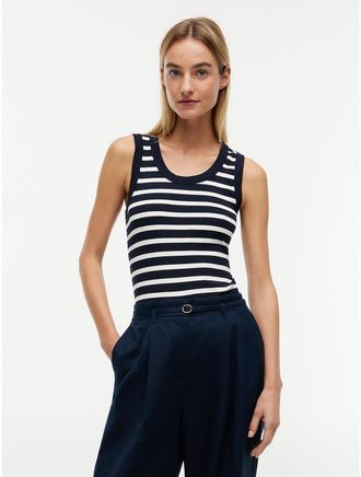 Tommy Hilfiger Womens Stripe Rib-Knit Tank Top - Navy - XXL