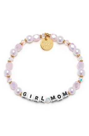 Little Words Project Girl Mom Beaded Stretch Bracelet in White at Nordstrom, Size Medium