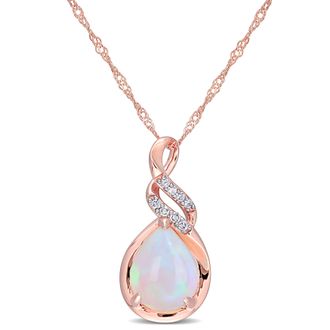Mimi & Max 2 CT TGW Ethiopian Blue-Opal and Diamond-Accent Twist Pendant with Chain in 10K Rose Gold