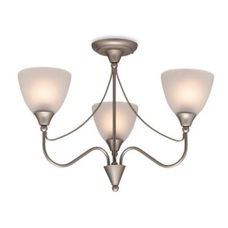 Netlighting Santana 3 Light Flush Multi Arm Ceiling Light Satin Steel Opal Glass E14 in Grey