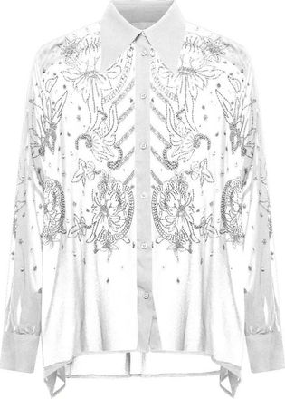John Richmond Oversized overhemd met geborduurde- lichtgevende details - Dames - Overhemden - Wit - L - Leer - Overhemden