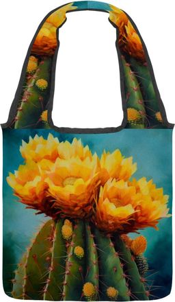 Generic Yellow Cactus Flowers Reversible Canvas Shoulder Tote - Double-Sided Print, 12oz Cotton, 27cm Drop, Fold-Flat Bag for Travel, Shopping, Street Outings