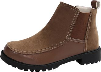 Generic Women Suede Ankle Boots Retro Chunky Heel Design Casual Comfort Footwear For Autumn Winter Seasons Large Size (Brown, 6.5)