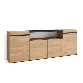 Skraut Home Aparador efecto madera roble y negro 200x35x75cm