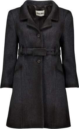 Miu Miu Single-Breasted Double Wool Coat - Dames - Jas met riem - Grijs - S - Wol - Jassen