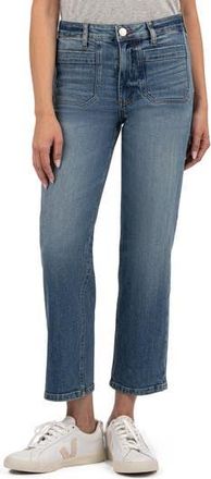 Kut from the Kloth Elizabeth Patch Pocket High Waist Crop Straight Leg Jeans in Clarity at Nordstrom Rack, Size 4