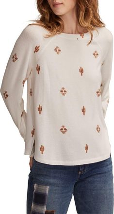Lucky Brand Cloud Raglan Sleeve Knit Top in Tan Combo at Nordstrom, Size Xx-Large