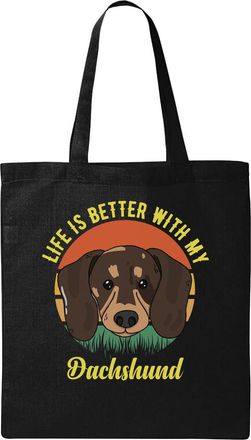 Generic Life Is Better With My Dachshund Dog Natural Ecological Cotton Tote Bag Black