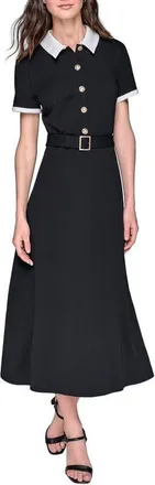 Karl Lagerfeld Belted Scuba Crepe Midi Dress in Black/soft White at Nordstrom, Size 10