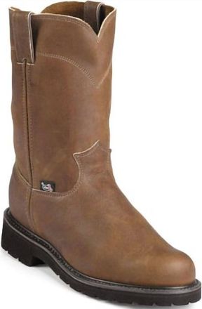 Justin Mens Round Toe Work Boot In Aged Bark Brown