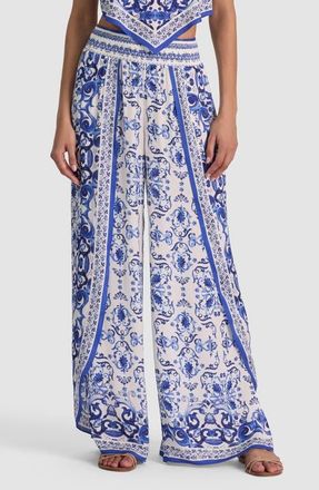 Alice & Olivia Larissa Smocked Wide Leg Split Pants in Solstice at Nordstrom, Size X-Small