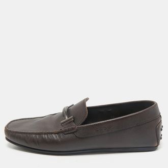 Tod's Tods Brown Leather Double T Slip On Loafers