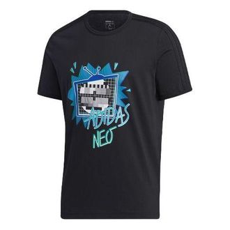 adidas neo Funny Printing Sports Round Neck Short Sleeve Black GM2340