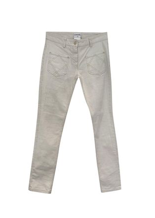 Chanel White Pocket Detail Straight Leg Jeans Size 26/66