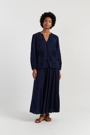 Chinti and Parker Linen-Blend Broderie Blouse in Blue at Nordstrom, Size 10