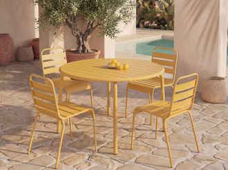 Vente-Unique Sala da pranzo da giardino un tavolo D.110 cm e 4 sedie impilabili Metallo Giallo senape - MIRMANDE di MYLIA