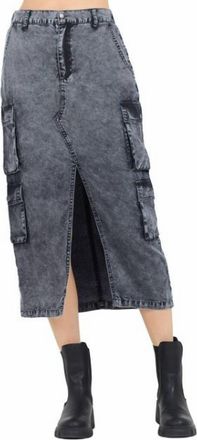 Vintage Havana Washed Split Front Midi Skirt In Blue