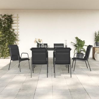 vidaXL Juego De Comedor Para Jard&iacute;n 7 Piezas Acero Y Textilene Negro Vidaxl
