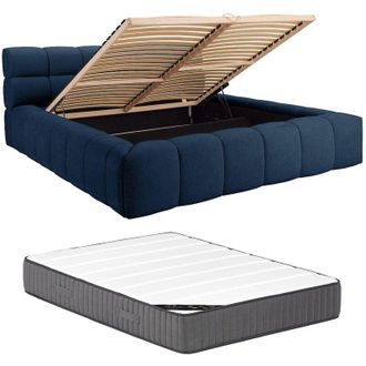 Vente-Unique Pascal Morabito - Letto con contenitore 180 x 200 cm Tessuto Blu notte + Materasso - forvik ii di