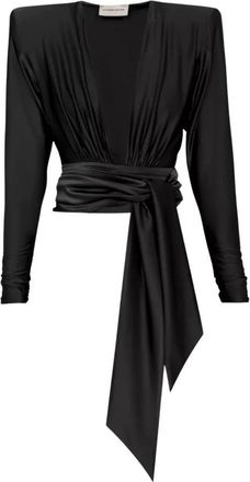 Alexandre Vauthier Envelope Top With Long Sleeves - Dames - Blouses - Zwart - M - Leer - Overhemden