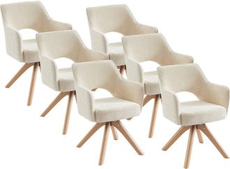 Vente-Unique Conjunto de 6 sillas giratorias con reposabrazos de tela y roble - Crema - KONYA