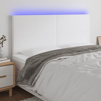 vidaXL Cabecero Con Luces Led Cuero Sint&eacute;tico Blanco 180x5x118/128 Cm Vidaxl