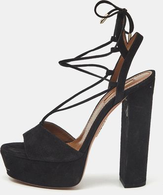 Aquazzura Black Suede Austin Plateau Platform Sandals