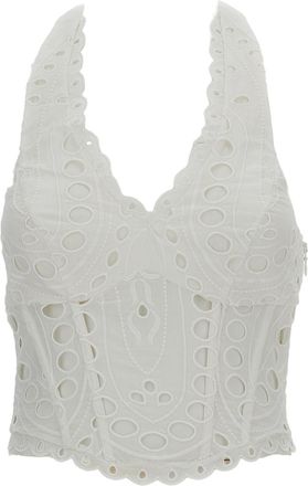 Charo Ruiz Ibiza White Halter Eyelet Top With Smocked Back