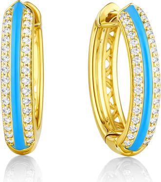 House of Frosted Pav&eacute; White Topaz Hoop Earrings in Blue/Yellow Gold at Nordstrom Rack