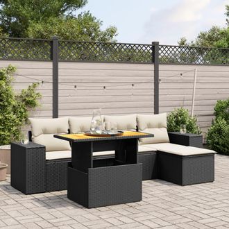 vidaXL Vidaxl - Set De Sof&aacute;s De Jard&iacute;n 6 Piezas Y Cojines Rat&aacute;n Sint&eacute;tico Negro