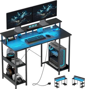 HOMCOM Computer Desk Reversible Home Office Desk With Storage - Black | TJ Hughes