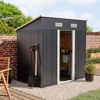 Living and Home 4x6ft Metal Garden Storage Shed with Sliding Door in Black